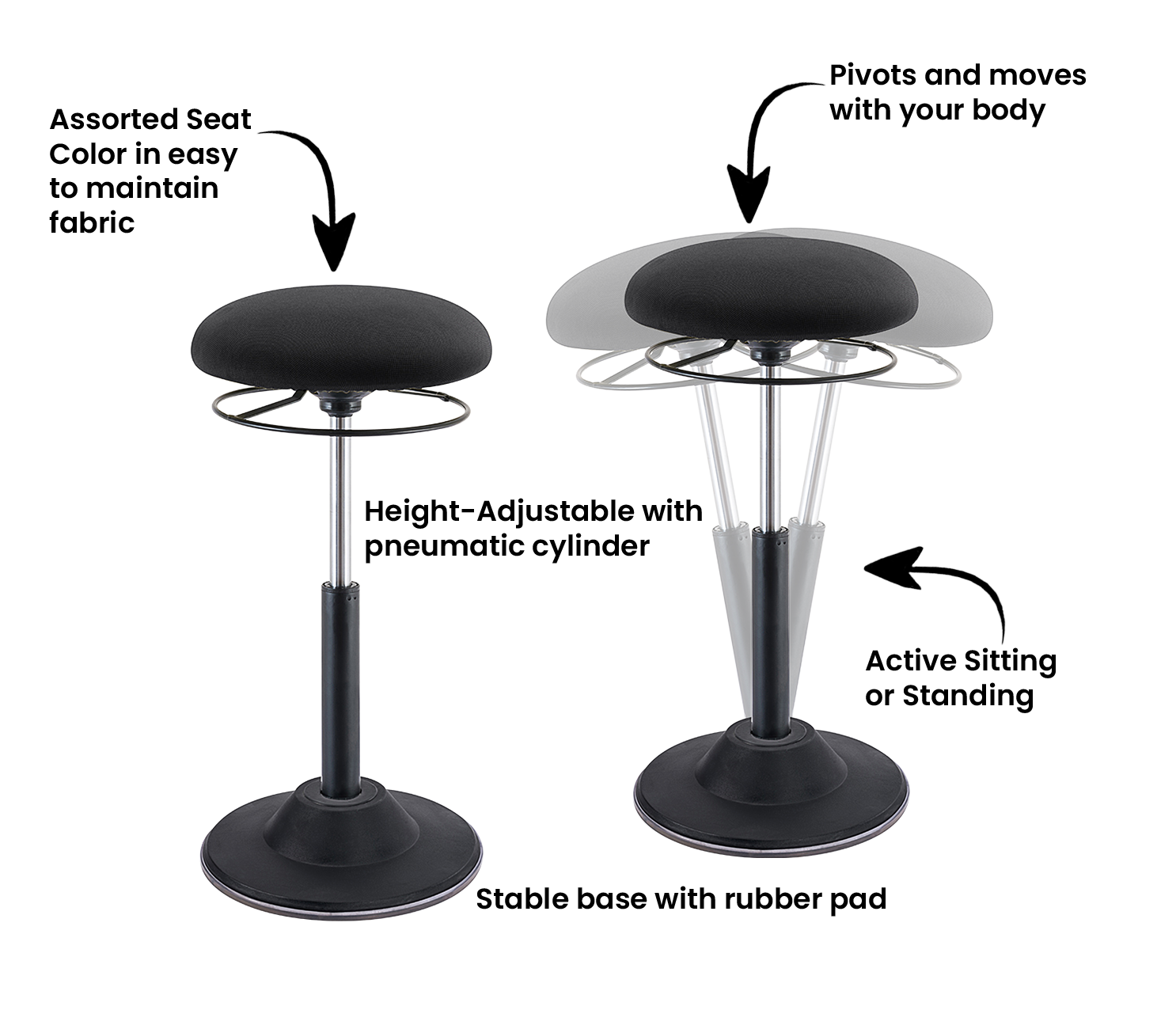 Office Adjustable Pivot Stool Round Fabric Seat (20